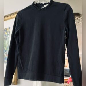 J. Crew Ladies Black Ruffle Neck Lightweight Sweater, Black Size Small